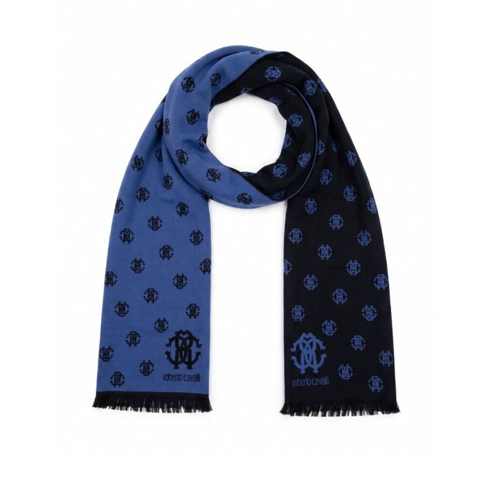 Roberto Cavalli ESZ051 03000 Purple Wool Blend Logo Mens Scarf